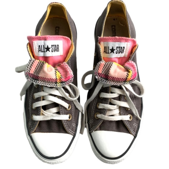 Converse Shoes - Converse double tongue pink/yellow plaid w/ gray